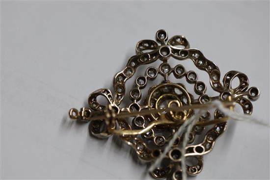 A Victorian, gold, silver and old mine cut diamond set pendant brooch, 48mm.